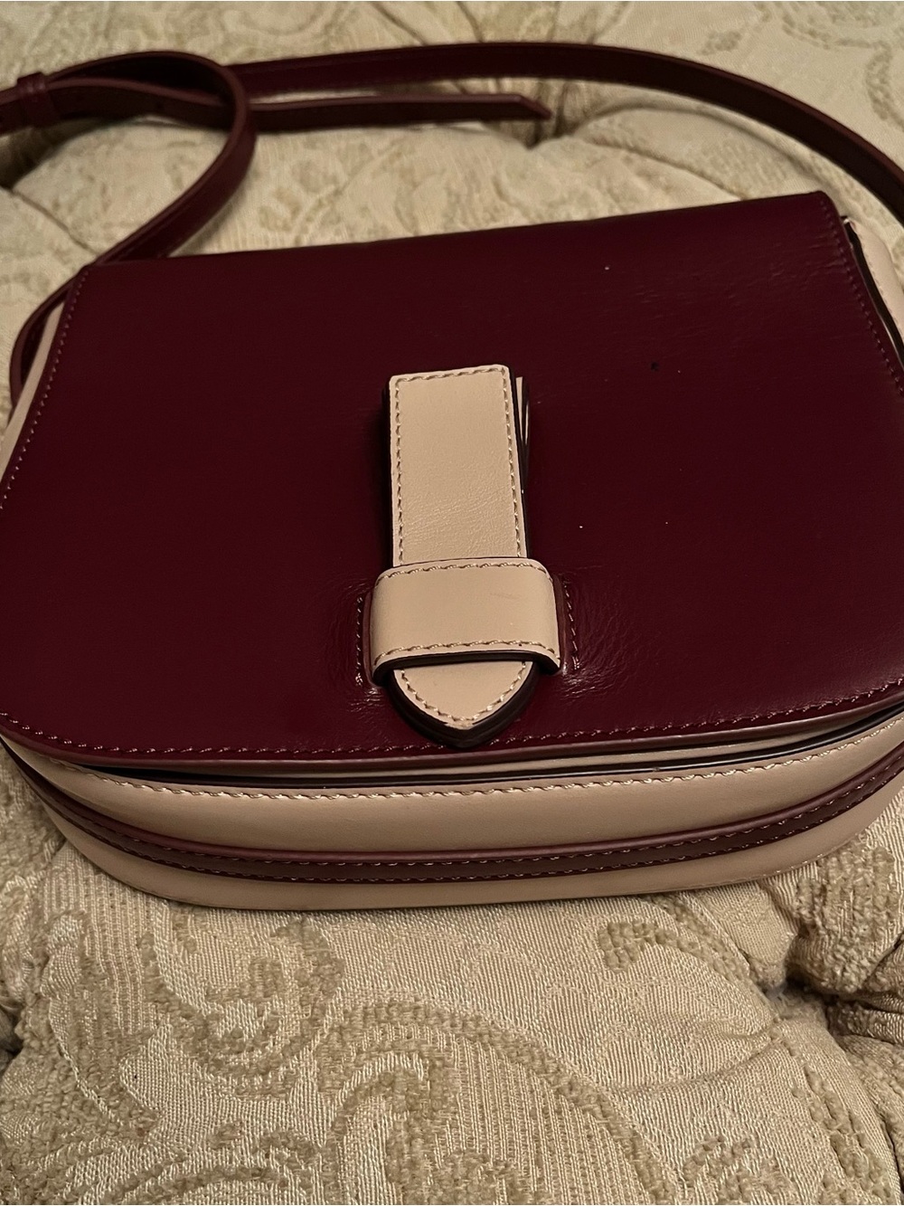 Banana Republic Leather Burgundy and Cream Crossbody Saddle Bag